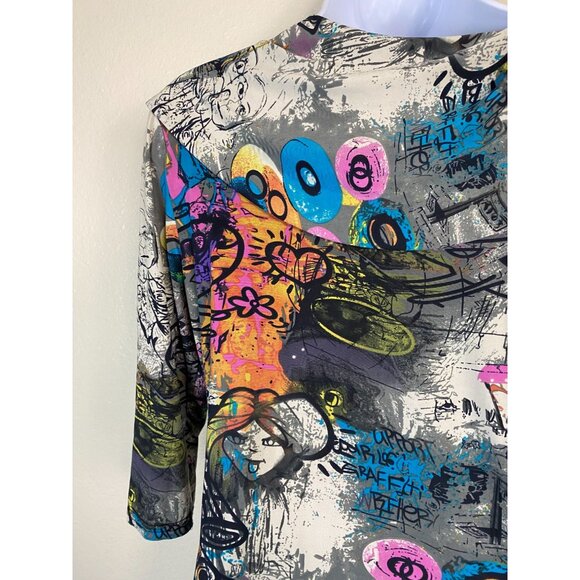 Joseph Ribkoff Abstract Graffiti Art Tunic Top size 12 Asymmetrical Button Boho - Picture 13 of 16